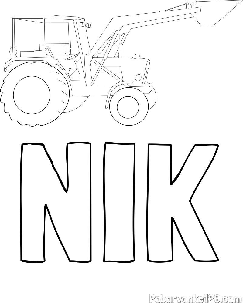 Pobarvanka imena NIK in traktor 2