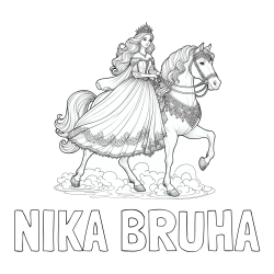 Online izdelana pobarvanka - Pobarvanka imena NIKA BRUHA in pobarvanka princese na konju