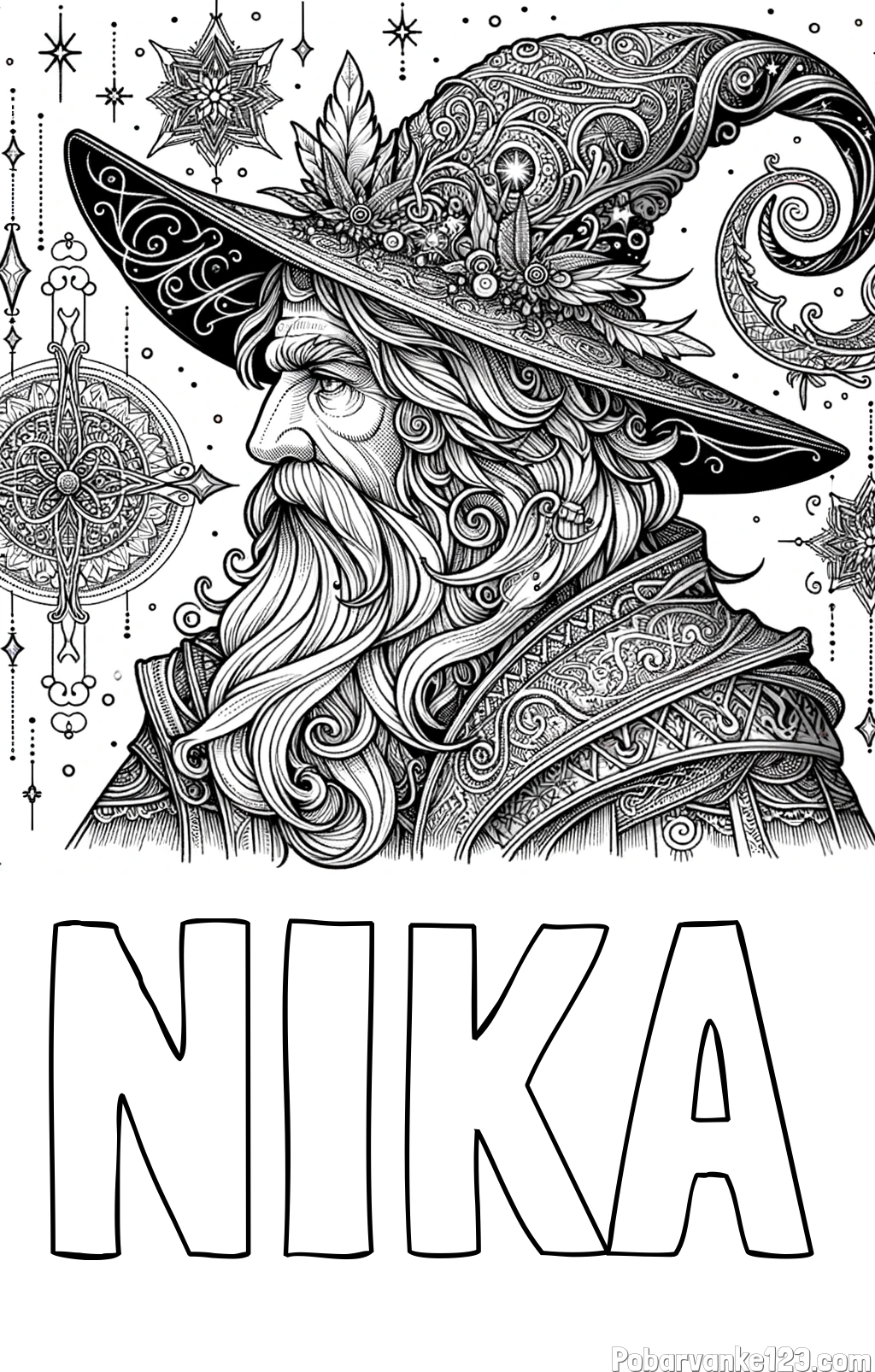 Pobarvanka imena NIKA in Čudovita pobarvanka čarovnika