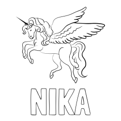 Pobarvanka imena NIKA in lepa pobarvanka samoroga
