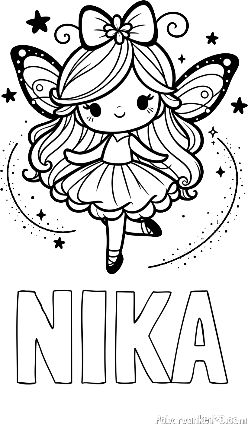 Pobarvanka imena NIKA in ljubka čarobna vila