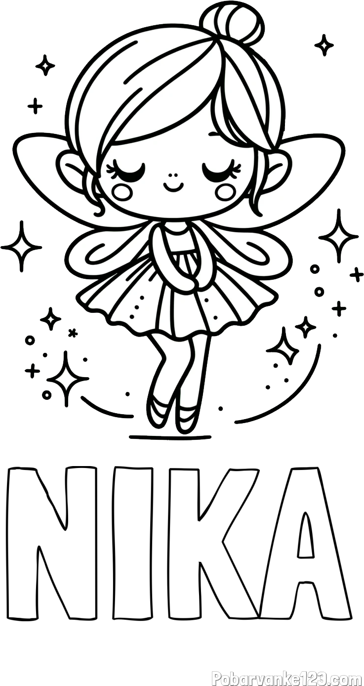 Pobarvanka imena NIKA in otroška pobarvanka čarobne vile