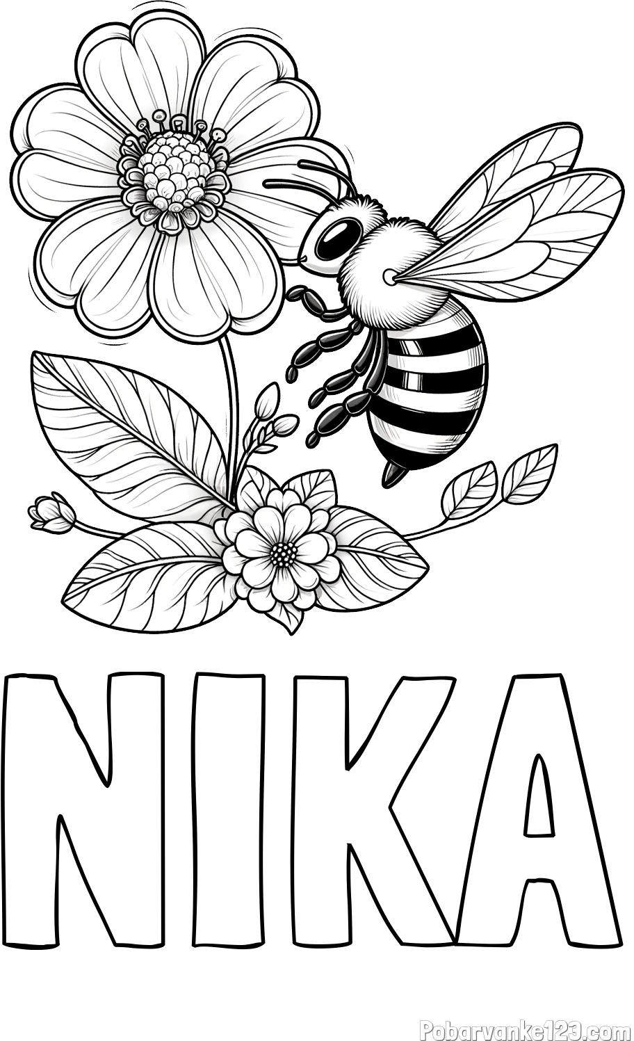 Pobarvanka imena NIKA in otroška pobarvanka čebelice in rožice