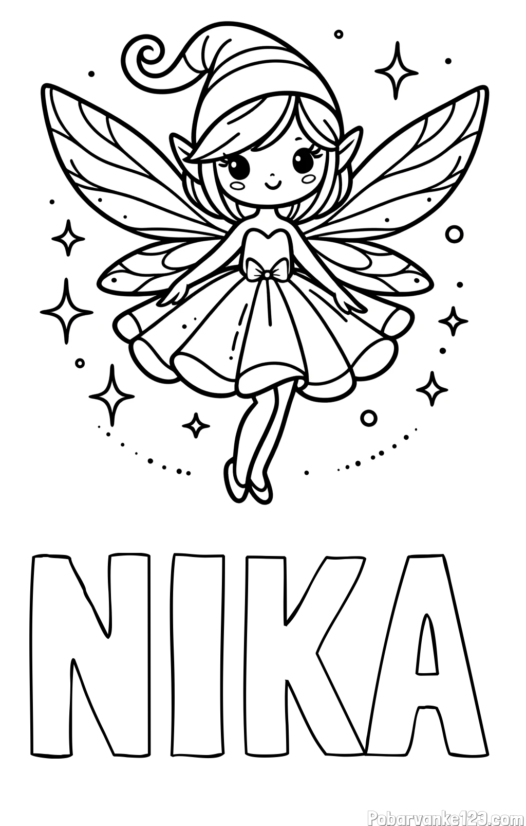 Pobarvanka imena NIKA in otroška pobarvanka čudovite vile