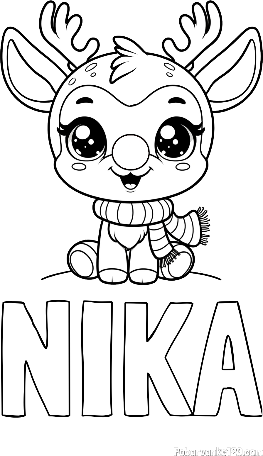 Pobarvanka imena NIKA in otroška pobarvanka jelenčka Rudolfa s šalom okoli vratu