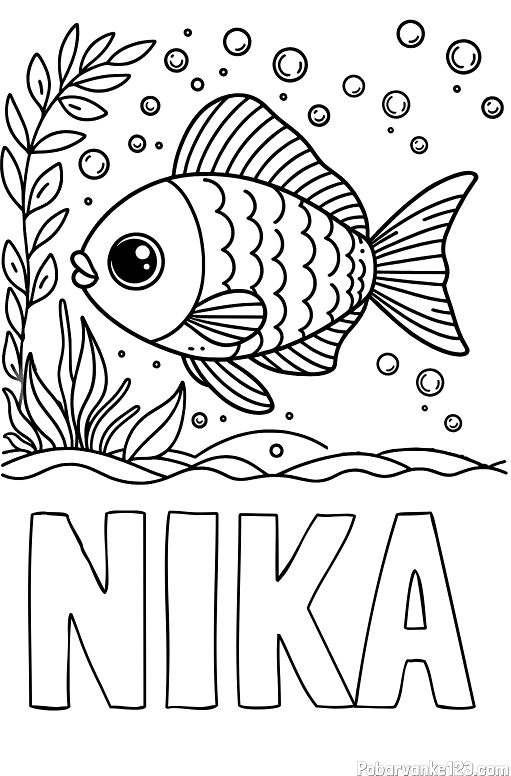 Pobarvanka imena NIKA in otroška pobarvanka ljubke ribe