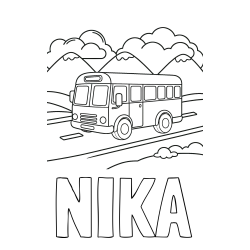 Online izdelana pobarvanka - Pobarvanka imena NIKA in pobarvanka avtobusa na vožnji