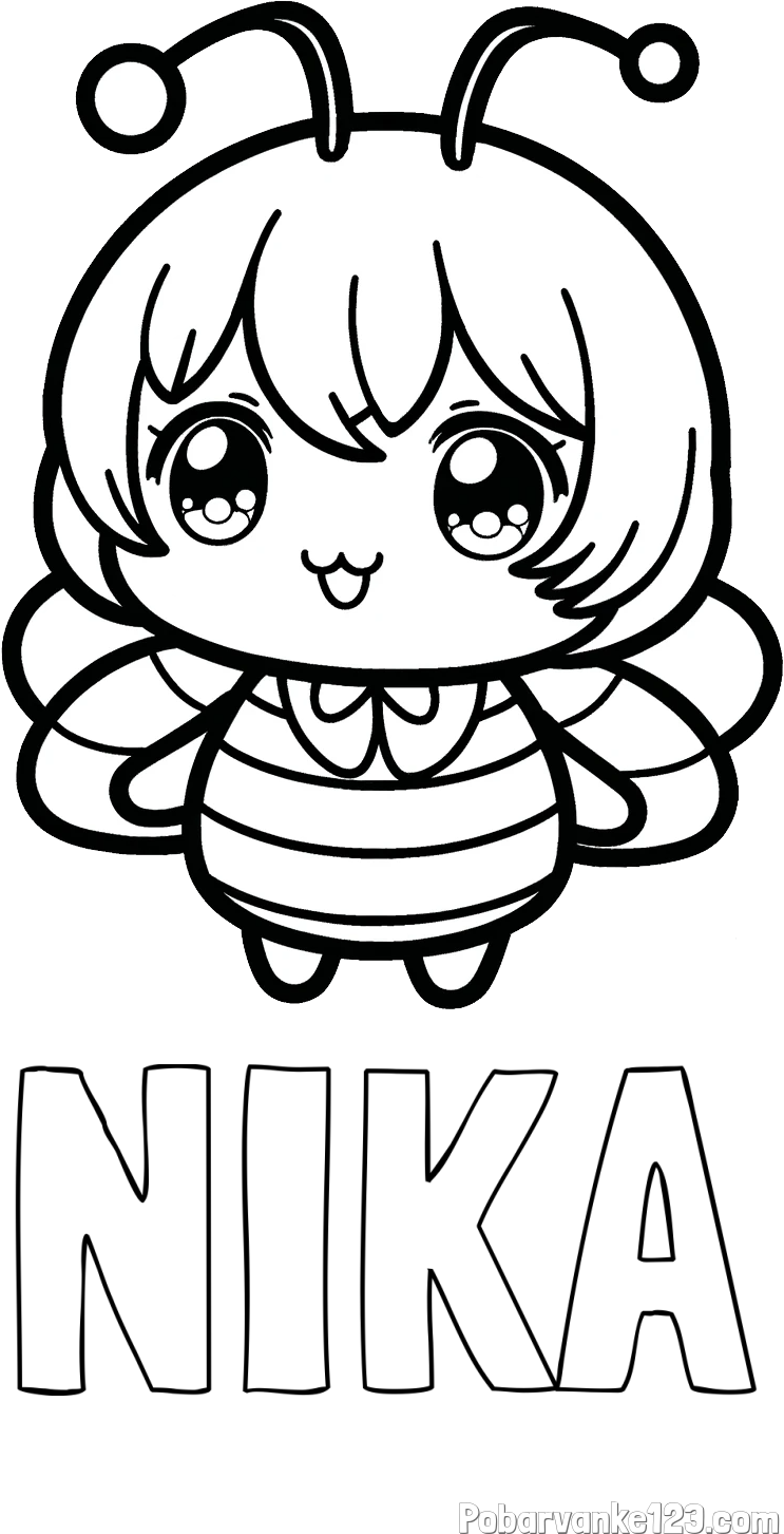 Pobarvanka imena NIKA in pobarvanka čebelice v stilu anime