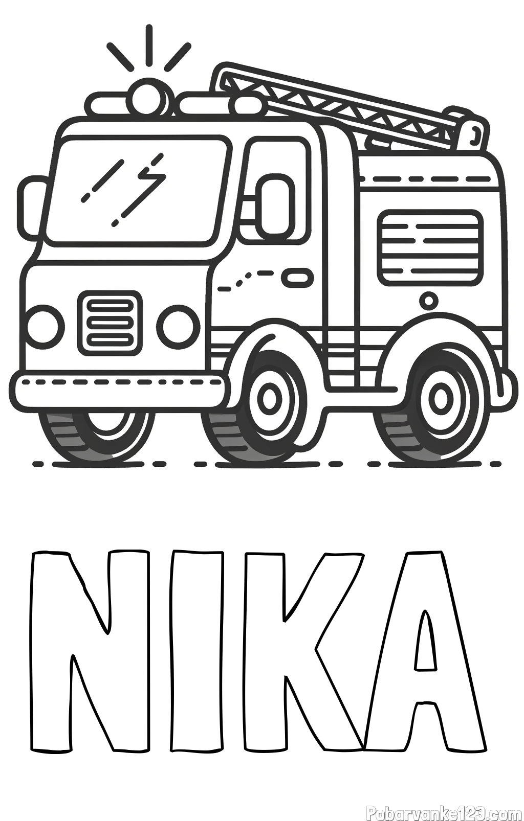 Pobarvanka imena NIKA in pobarvanka gasilskega avta z vklopljeno sireno