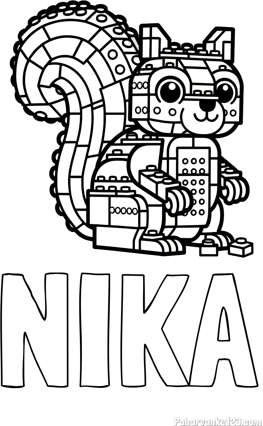 Pobarvanka imena NIKA in pobarvanka LEGO veverice