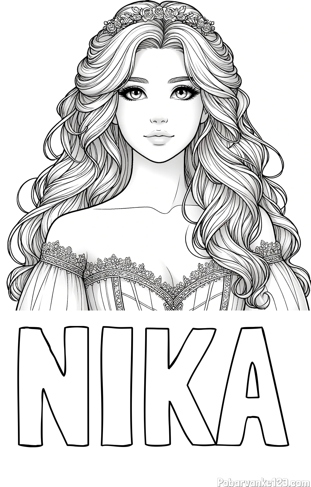Pobarvanka imena NIKA in pobarvanka lepe princese