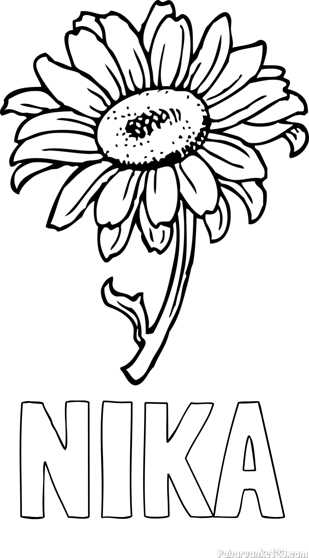 Pobarvanka imena NIKA in pobarvanka lepe sončnice