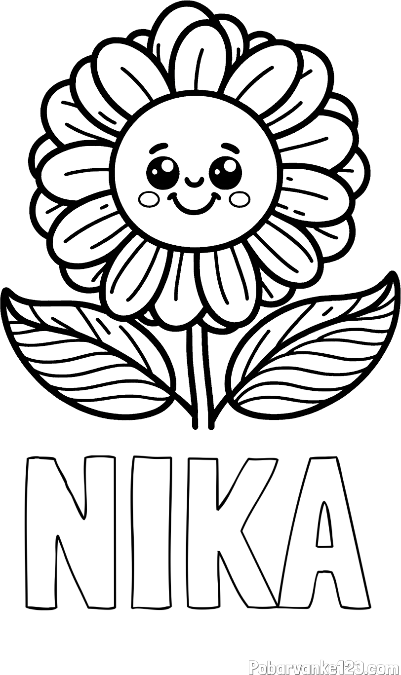 Pobarvanka imena NIKA in pobarvanka ljubke in nasmejane rože
