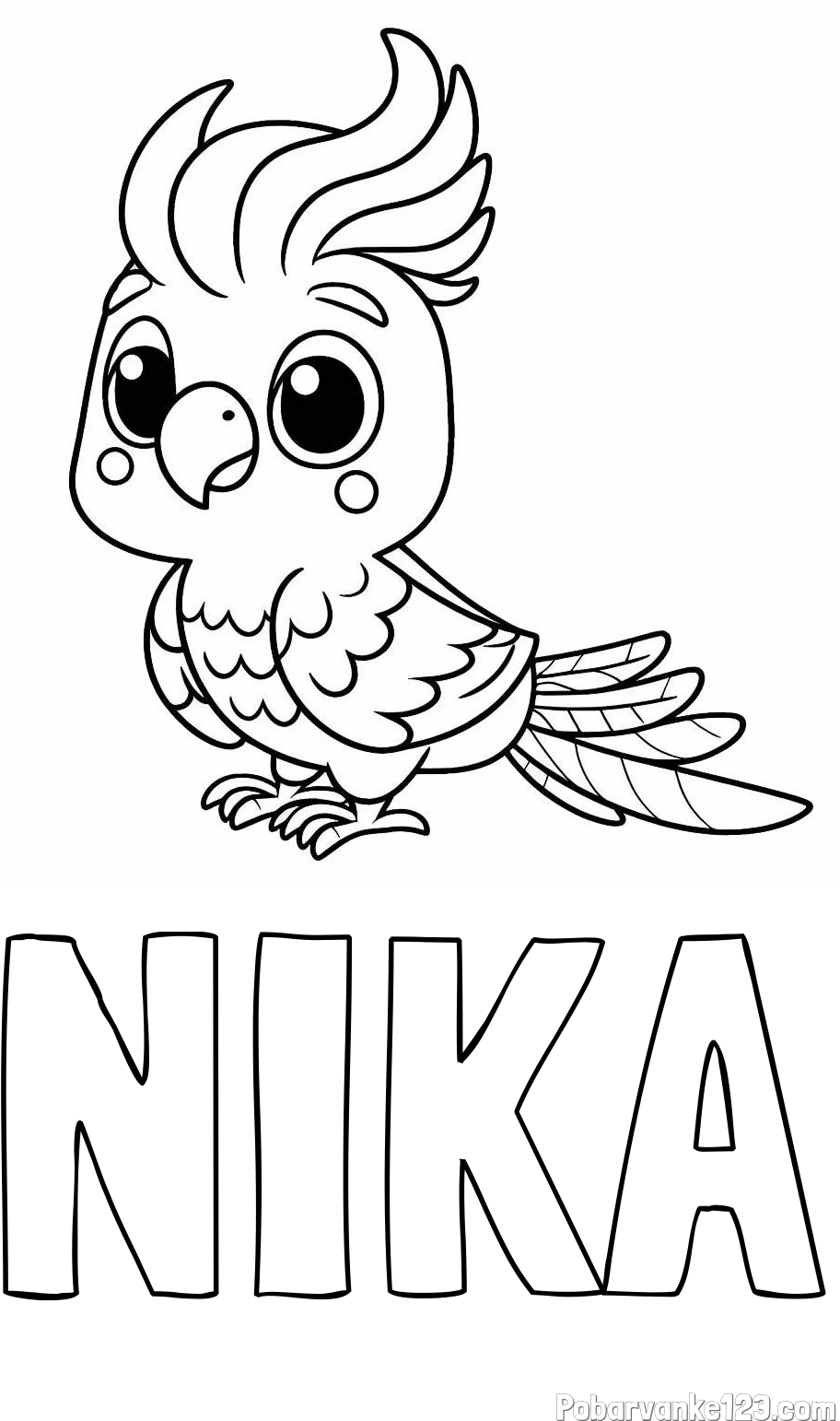 Pobarvanka imena NIKA in pobarvanka ljubke papige