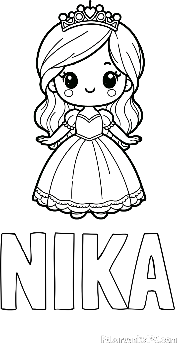 Pobarvanka imena NIKA in pobarvanka ljubke princeske