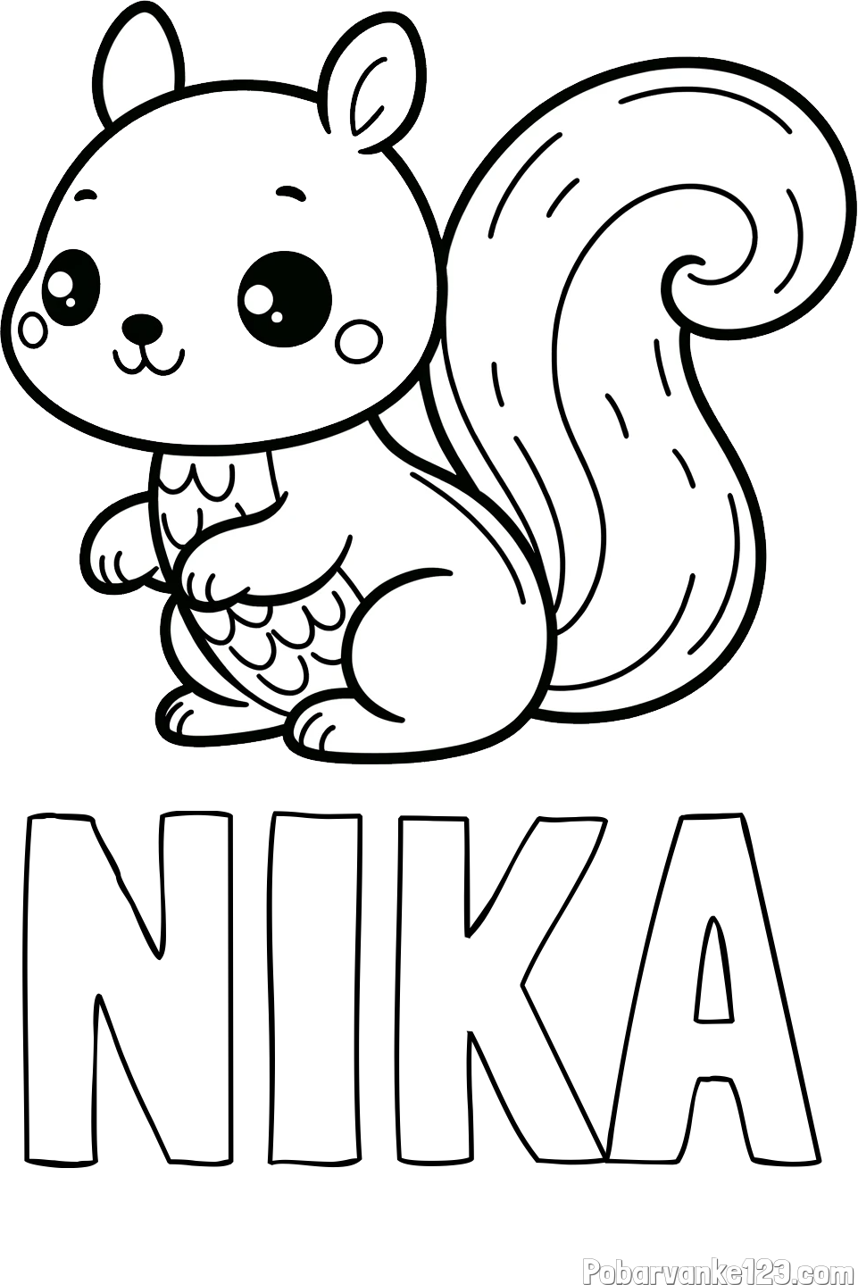 Pobarvanka imena NIKA in pobarvanka ljubke veverice
