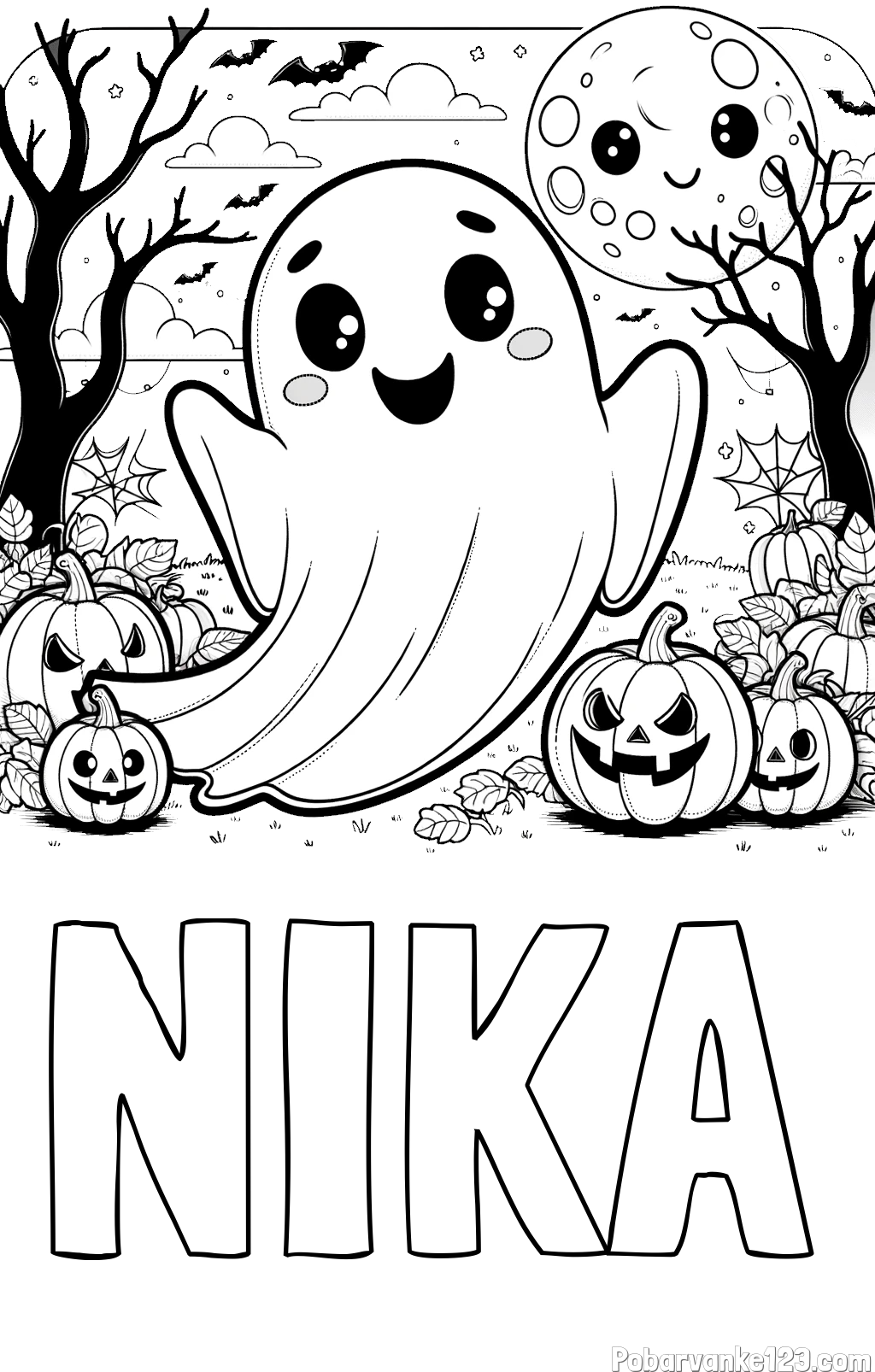 Pobarvanka imena NIKA in pobarvanka ljubkega duhca in buč za noč čarovnic