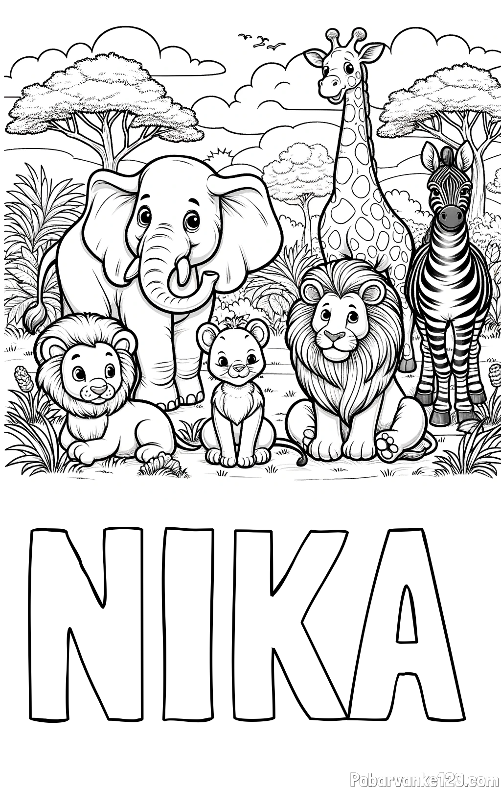 Pobarvanka imena NIKA in pobarvanka ljubkih živali