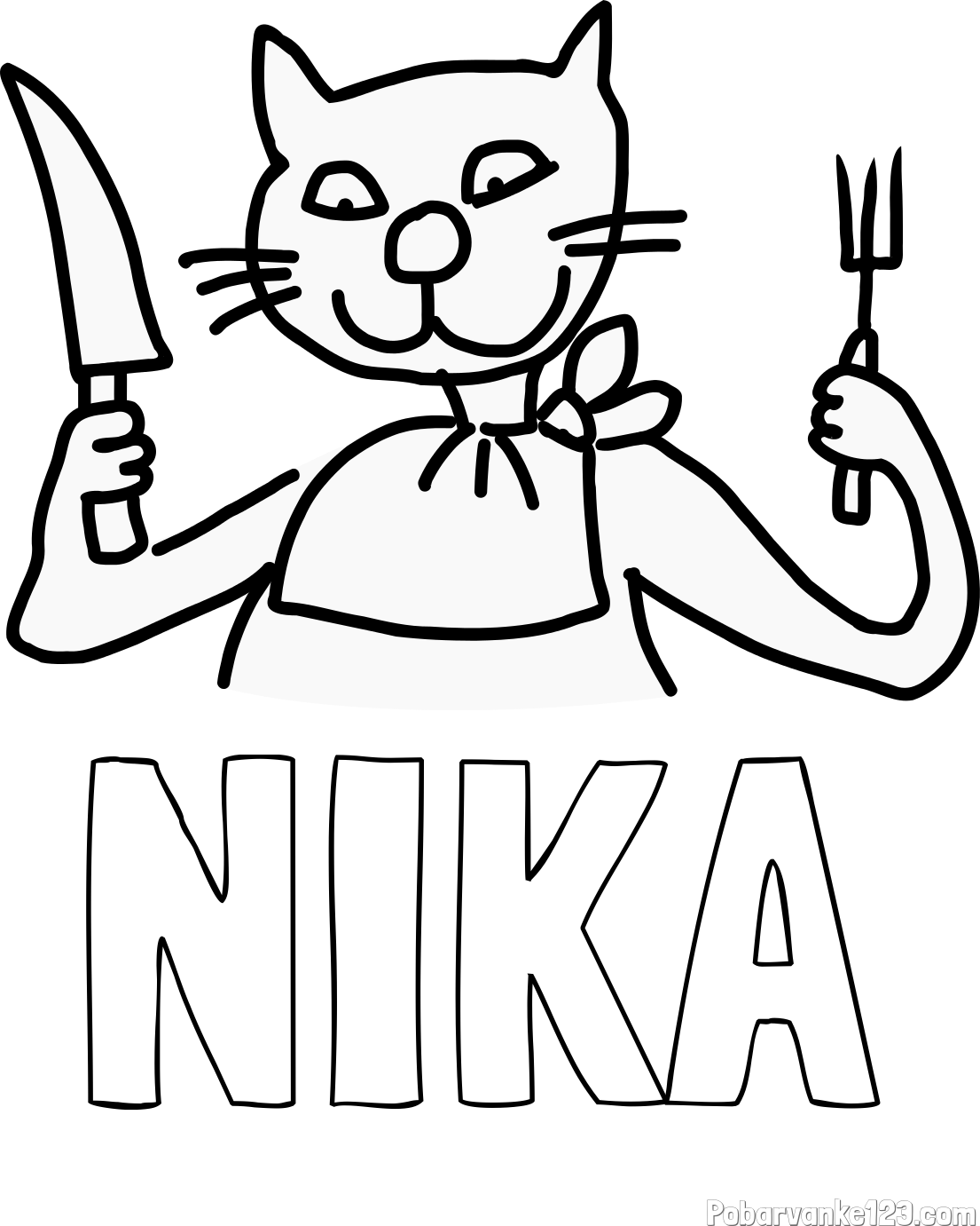 Pobarvanka imena NIKA in pobarvanka mačke pri kosilu