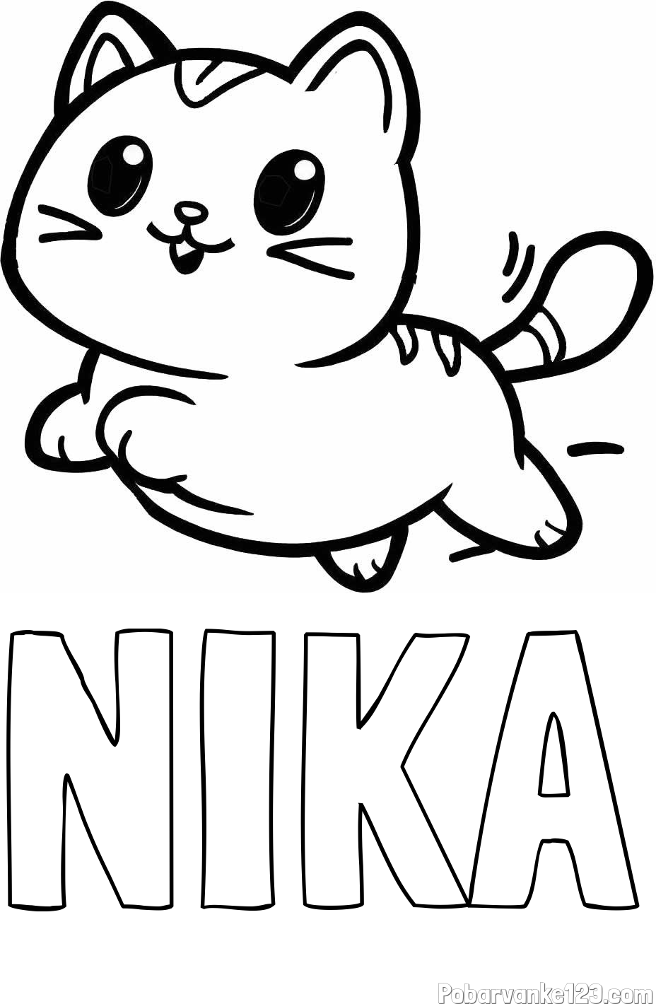 Pobarvanka imena NIKA in pobarvanka prikupne mačke med tekom