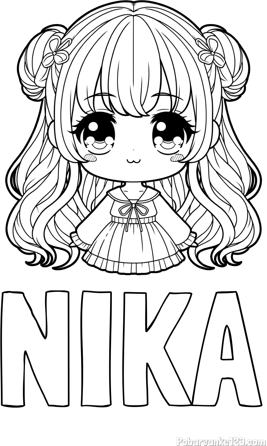 Pobarvanka imena NIKA in pobarvanka prikupne punčke v anime slogu