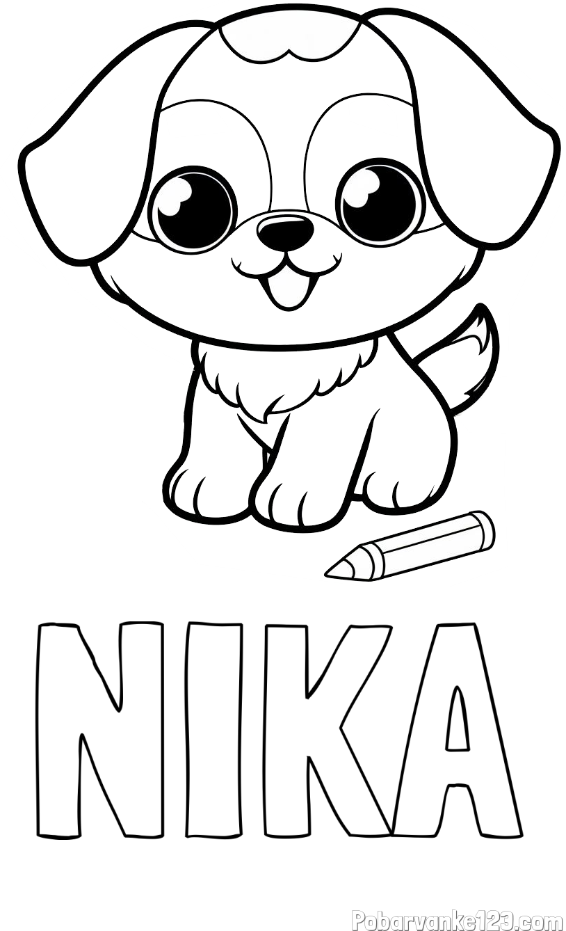 Pobarvanka imena NIKA in pobarvanka prikupnega kužka