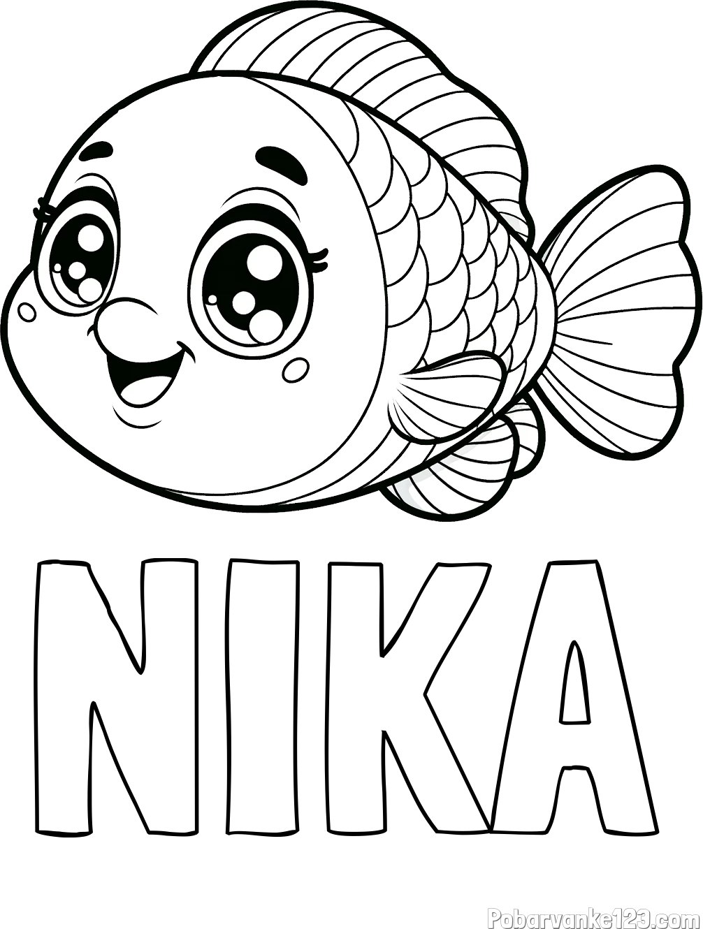Pobarvanka imena NIKA in pobarvanka prisrčne ribe