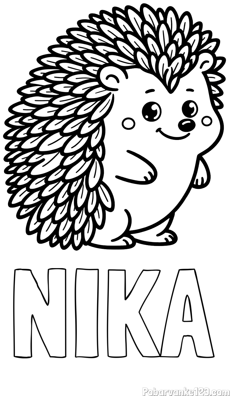Pobarvanka imena NIKA in pobarvanka prisrčnega ježka