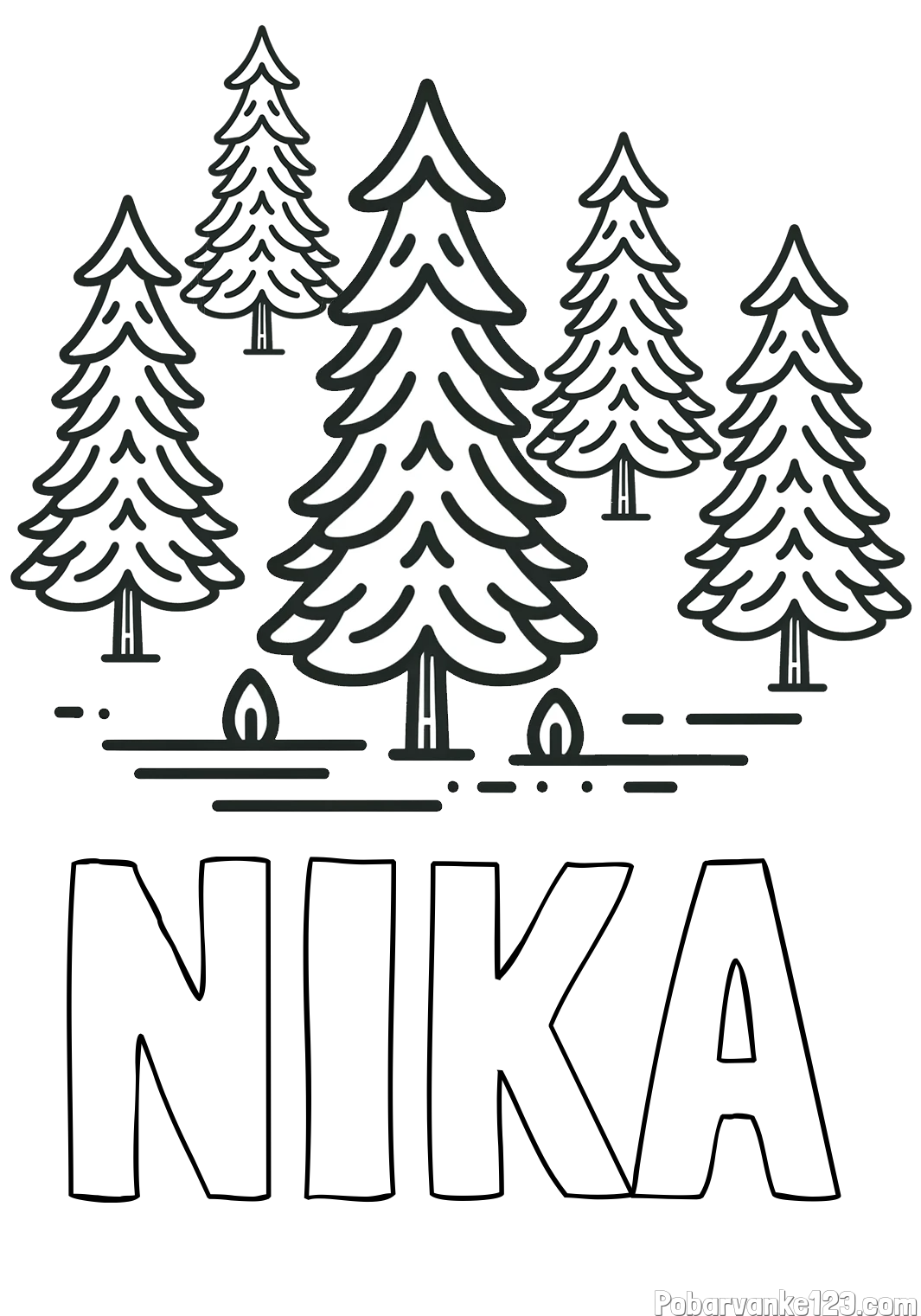 Pobarvanka imena NIKA in pobarvanka smrek