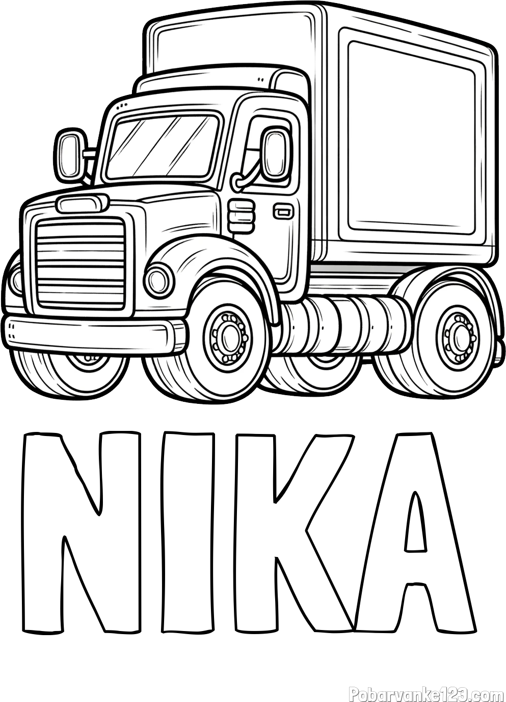 Pobarvanka imena NIKA in pobarvanka starega tovornjaka