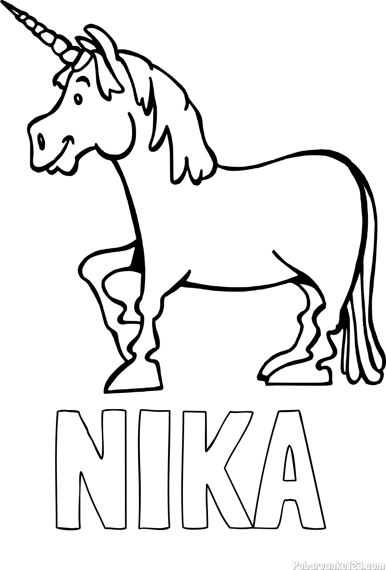 Pobarvanka imena NIKA in pobarvanka veselega samoroga