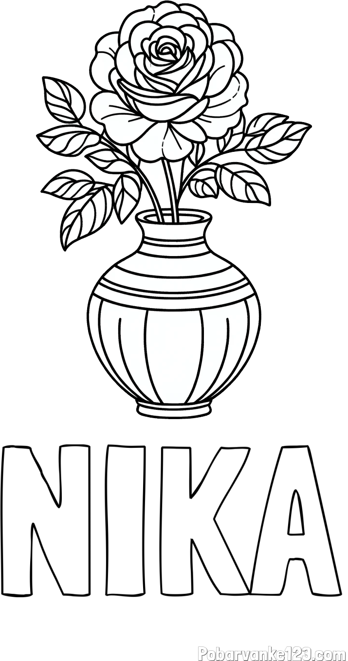 Pobarvanka imena NIKA in pobarvanka vrtnice v vazi