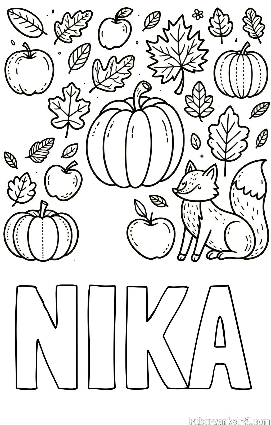 Pobarvanka imena NIKA in pobarvanka z motivom jeseni