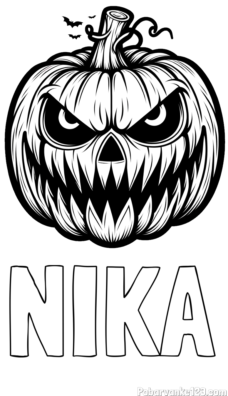 Pobarvanka imena NIKA in pobarvanka zlobne buče za noč čarovnic