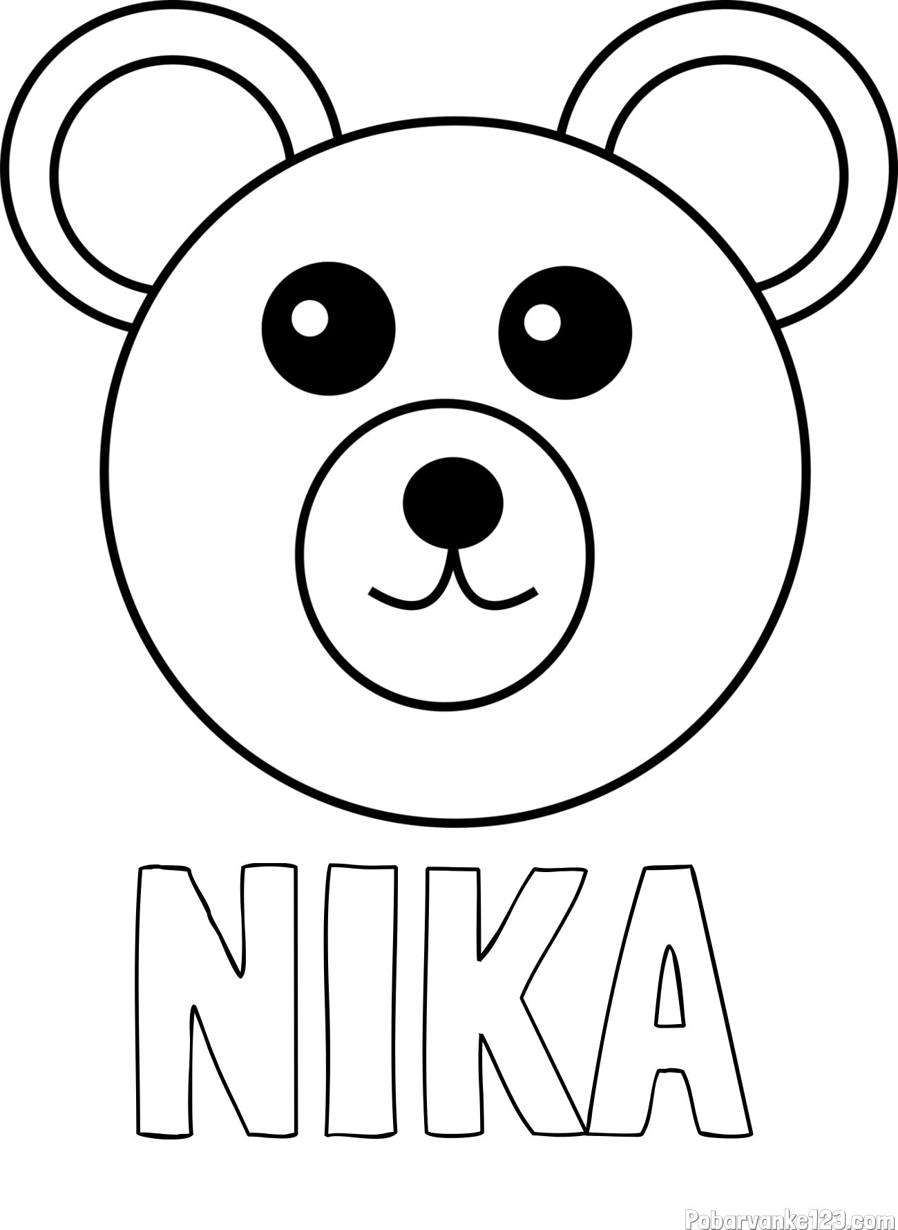 Pobarvanka imena NIKA in preprosta pobarvanka medvedka