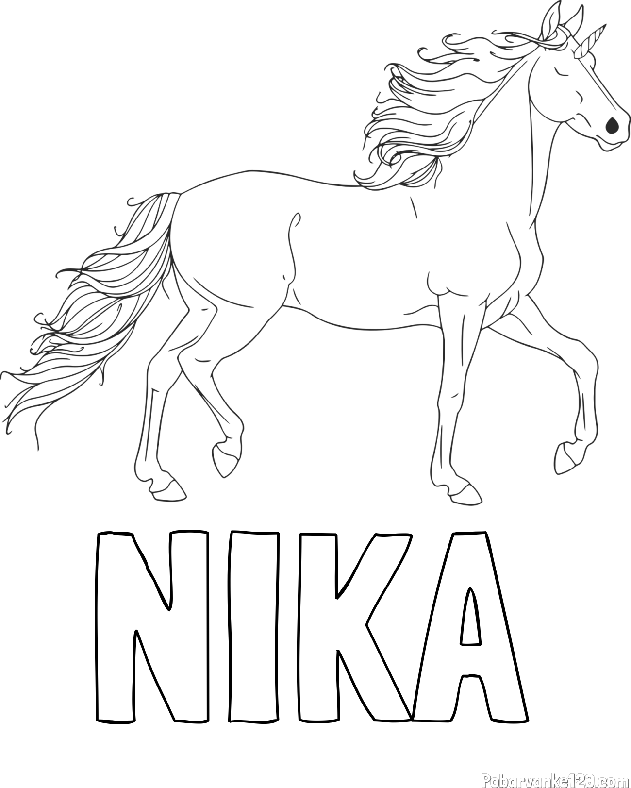 Pobarvanka imena NIKA in samorog