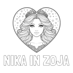 Online izdelana pobarvanka - Pobarvanka imena NIKA IN ZOJA in pobarvanka ljubke princese v srčku