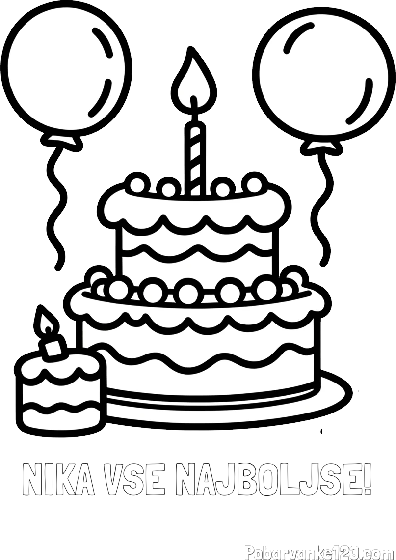Pobarvanka imena NIKA VSE NAJBOLJŠE! in pobarvanka velike rojstnodnevne torte