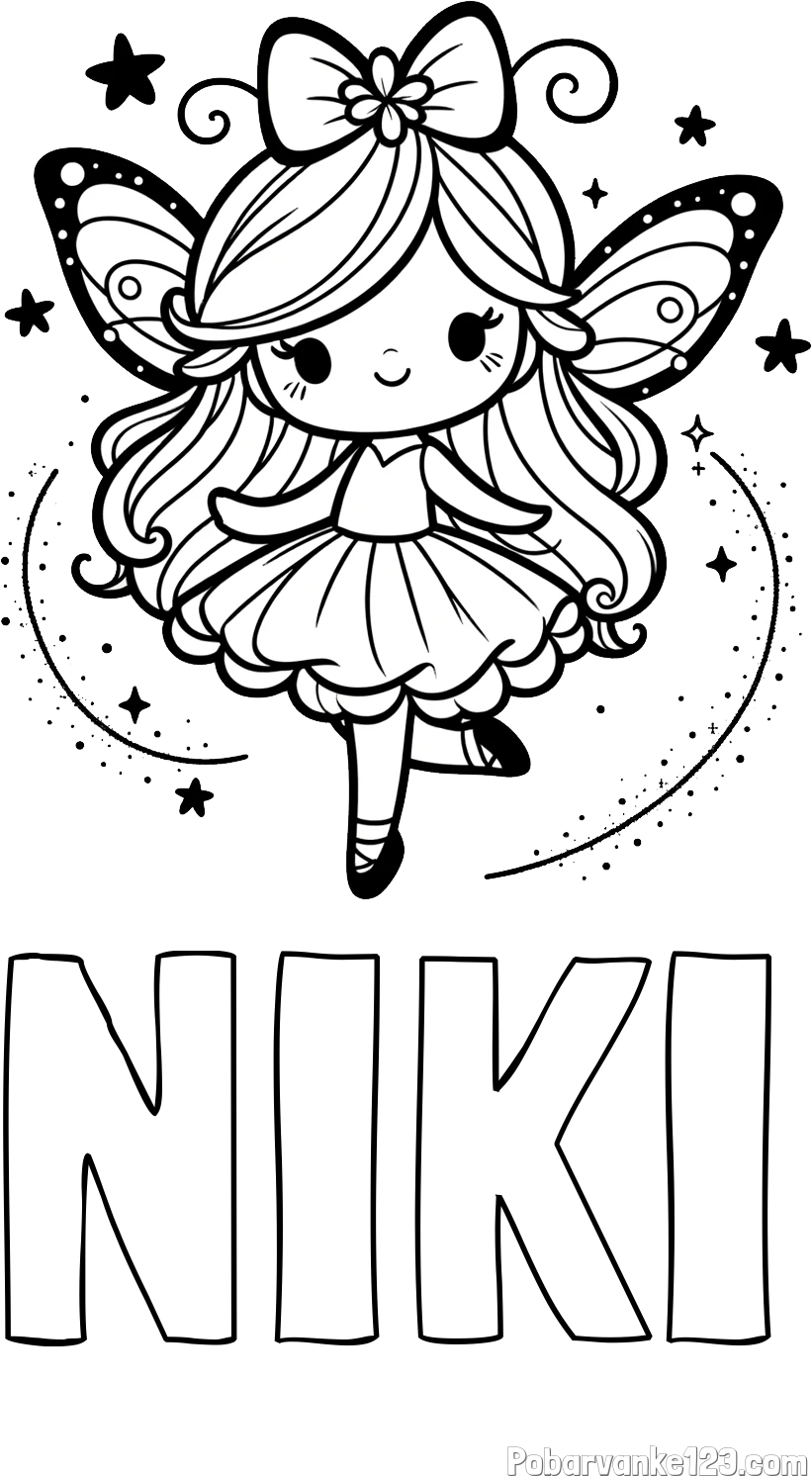 Pobarvanka imena NIKI in ljubka čarobna vila