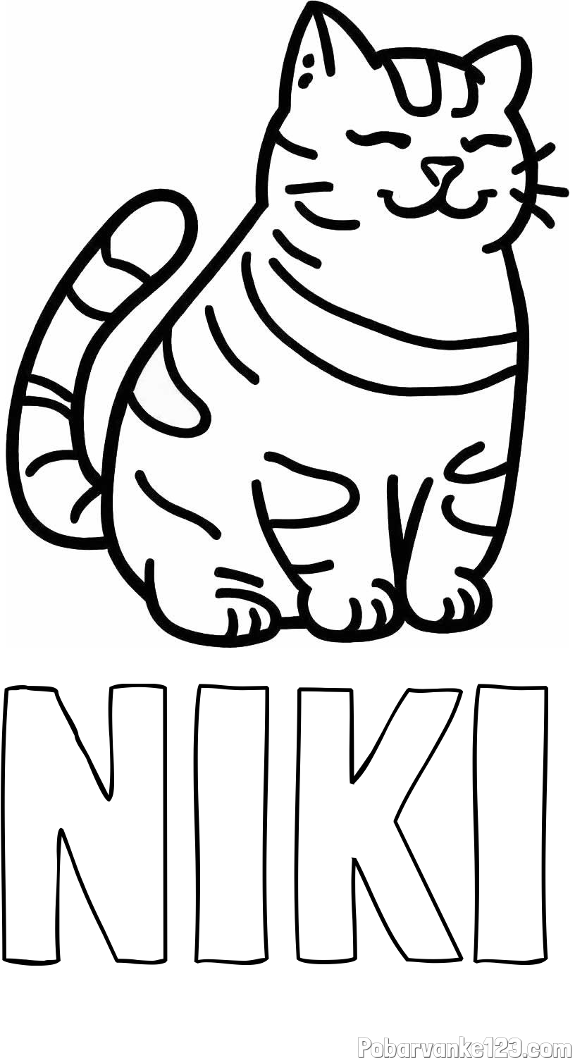 Pobarvanka imena NIKI in pobarvanka debelušne mačke
