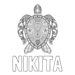 Online izdelana pobarvanka - Pobarvanka imena NIKITA in pobarvanka želve - mandale