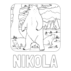 Online izdelana pobarvanka - Pobarvanka imena NIKOLA in pobarvanka medvedke z mladičema