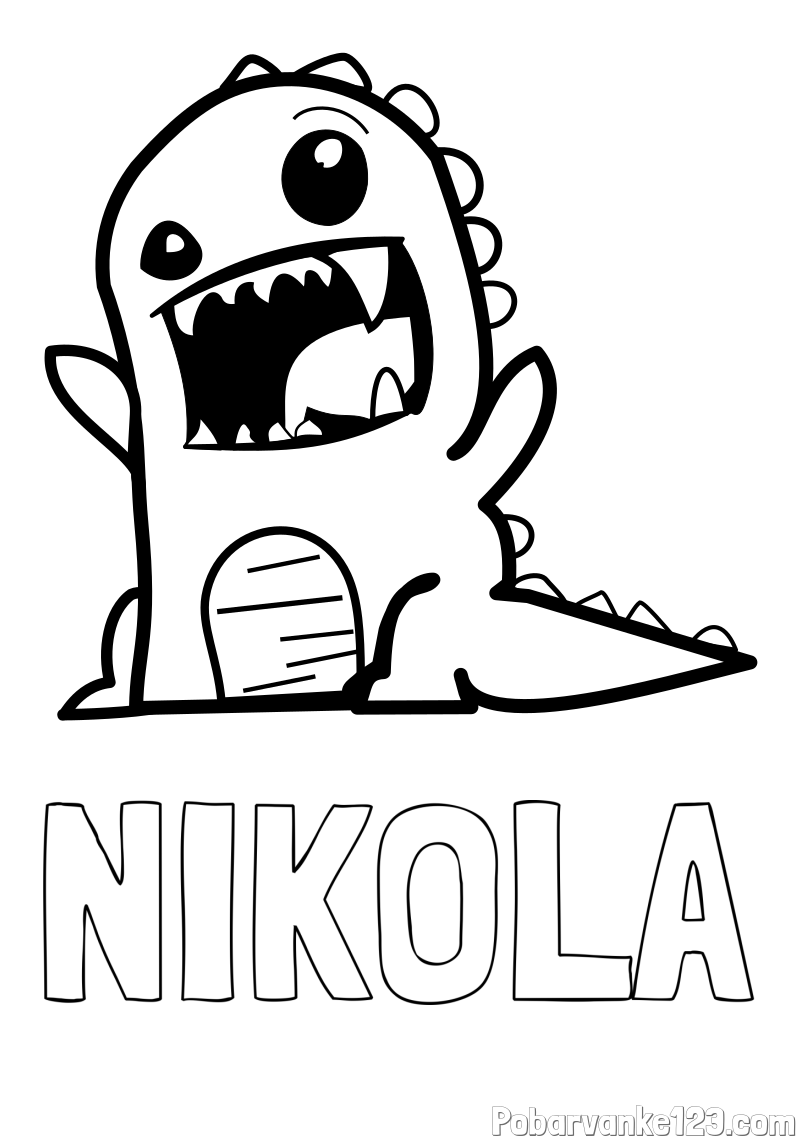 Pobarvanka imena NIKOLA in pobarvanka strašnega dinozavra