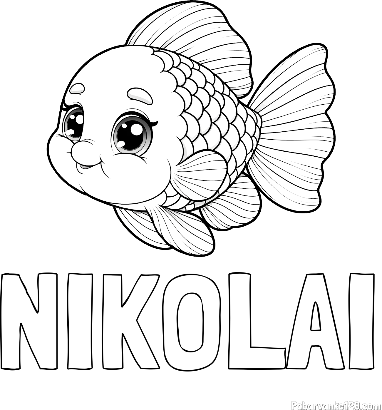 Pobarvanka imena NIKOLAI in ljubka pobarvanka starejše ribe
