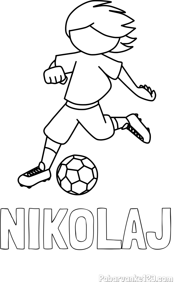 Pobarvanka imena NIKOLAJ in otroška pobarvanka preprosto ilustriranega nogometaša