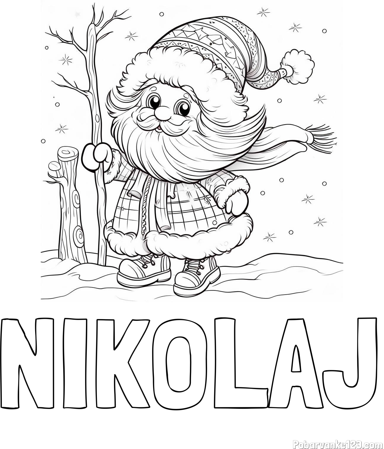 Pobarvanka imena NIKOLAJ in pobarvanka prikupnega Dedka Mraza