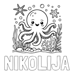 Pobarvanka imena NIKOLIJA in pobarvanka hobotnice