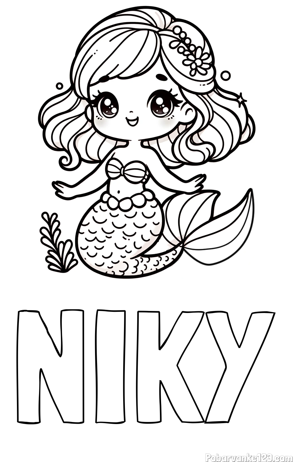 Pobarvanka imena NIKY in pobarvanka simpatične morske deklice