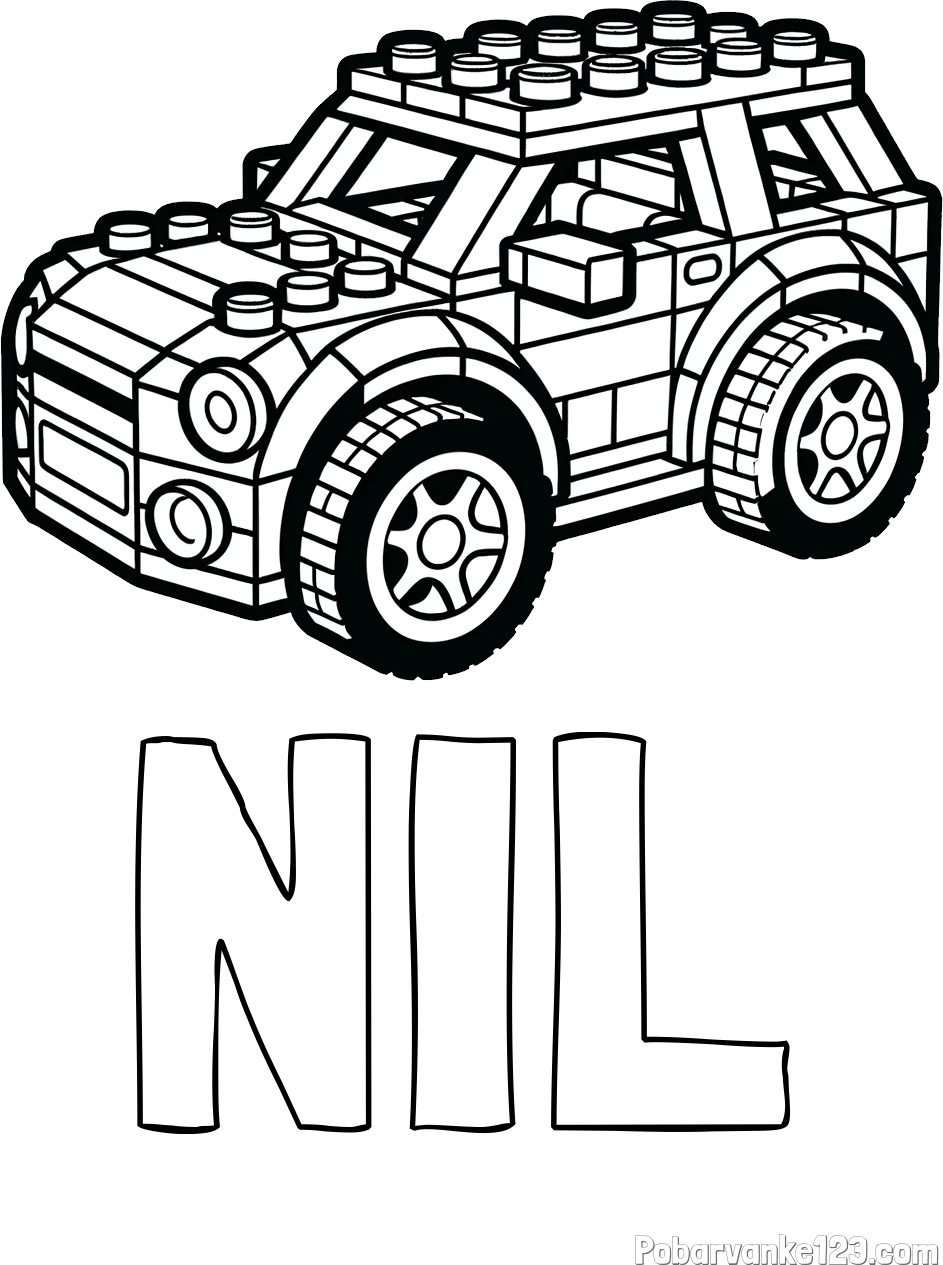 Pobarvanka imena NIL in pobarvanka avtomobila sestavljenega iz LEGO kock