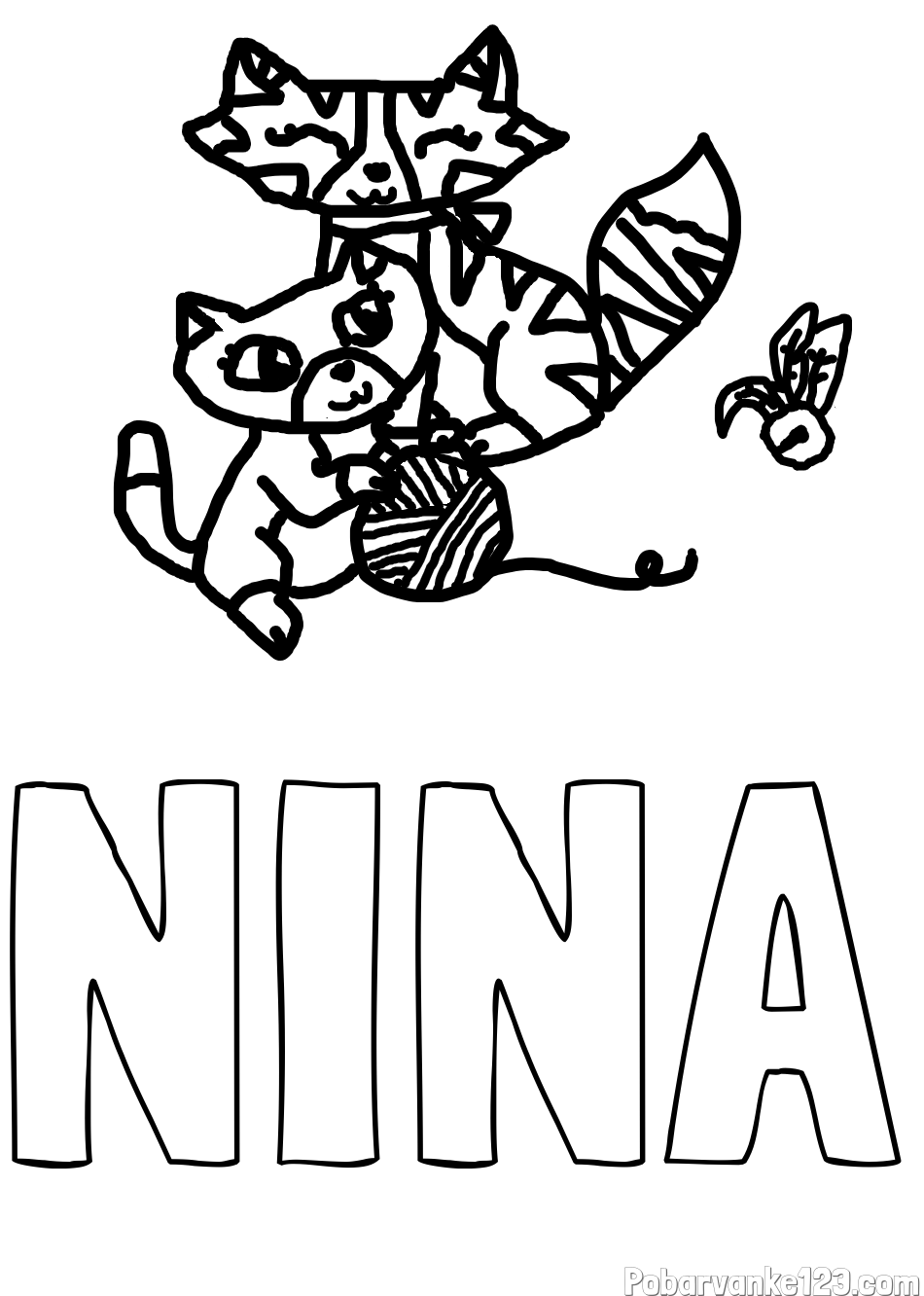 Pobarvanka imena NINA in muce med igro